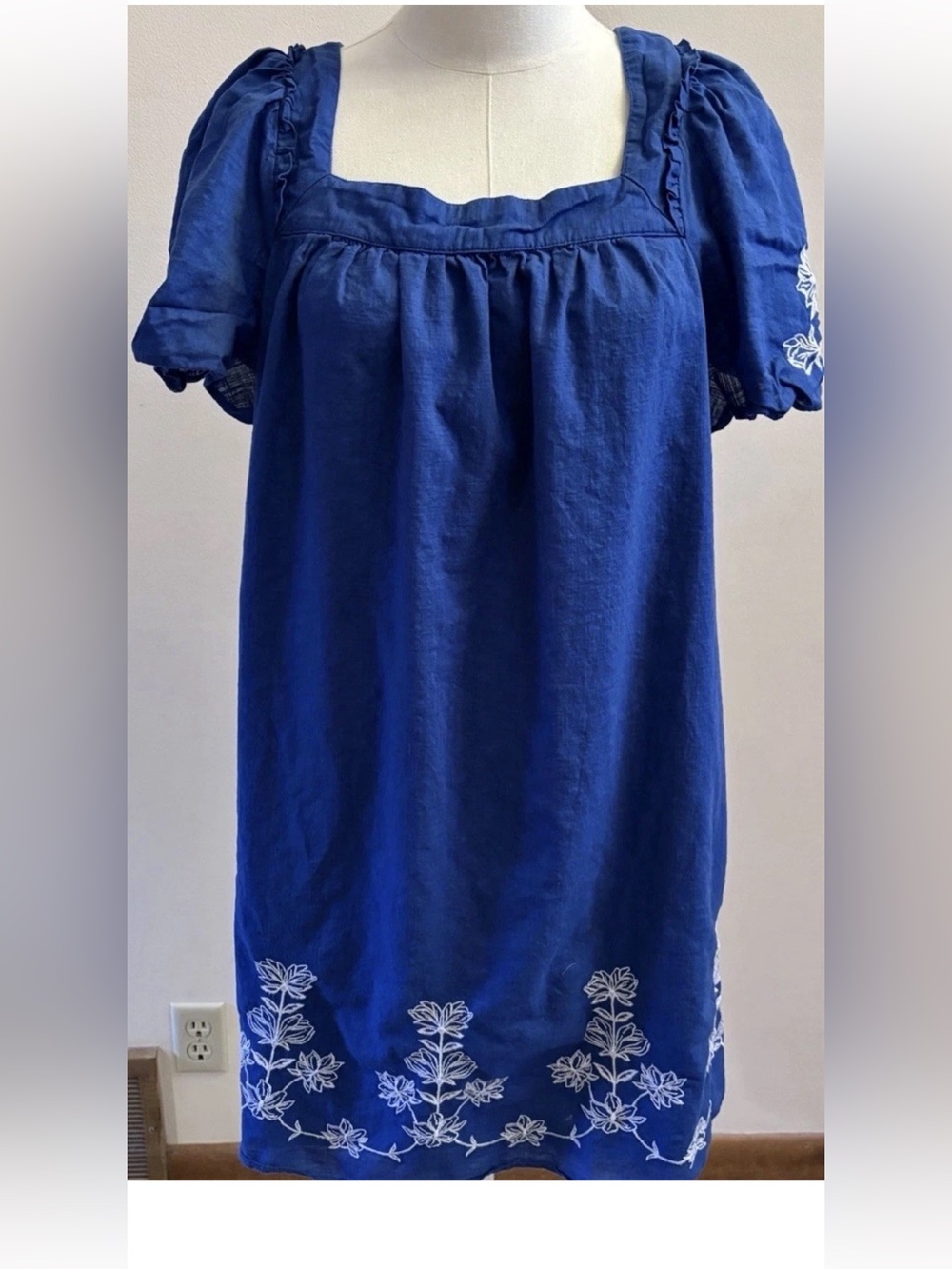 Draper James Blue Embroidered Linen Blend Shift Dress Women’s Large Cottagecore